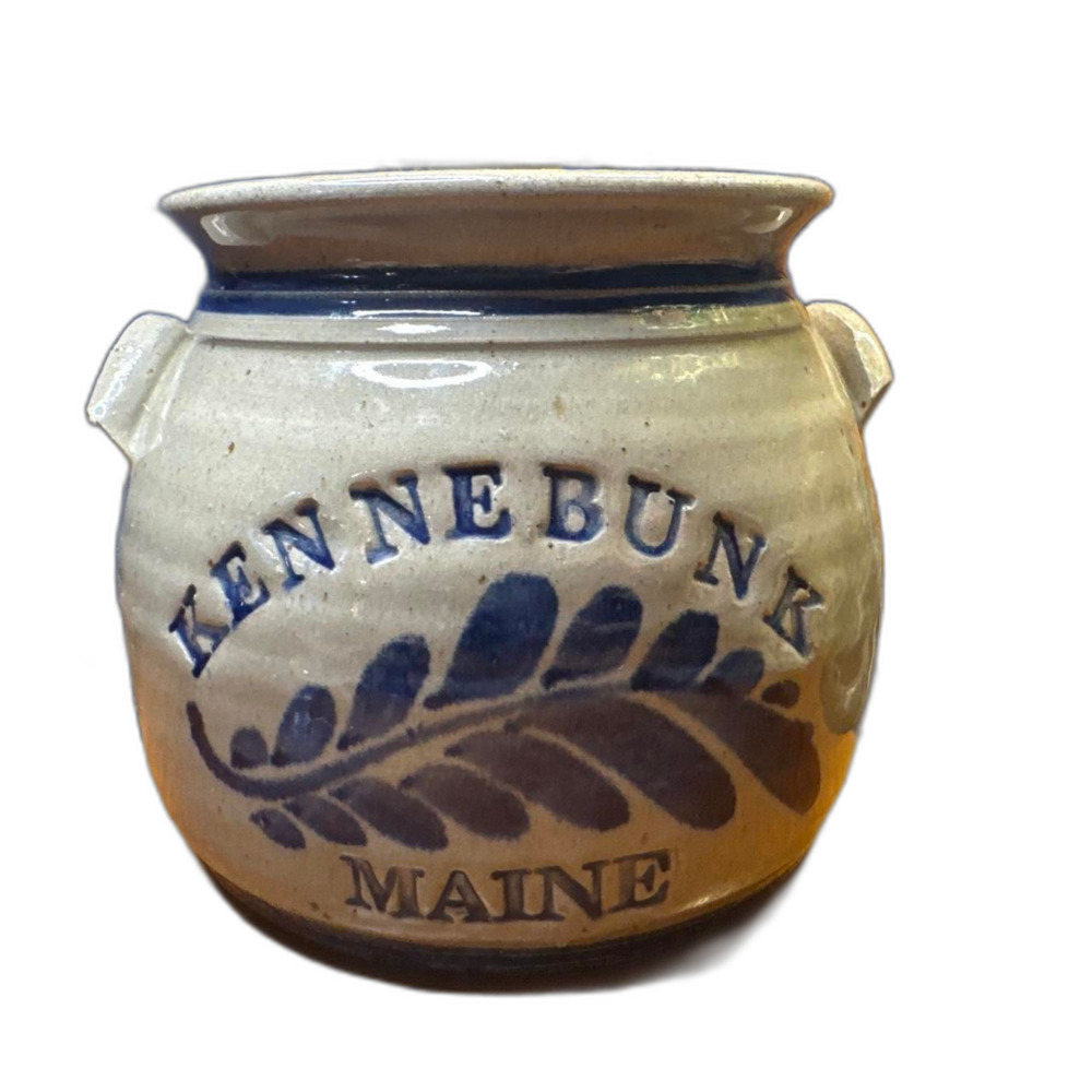 Kennebunkport Maine Stoneware Crock Signed Glazed Cobalt Blue w/ Lid